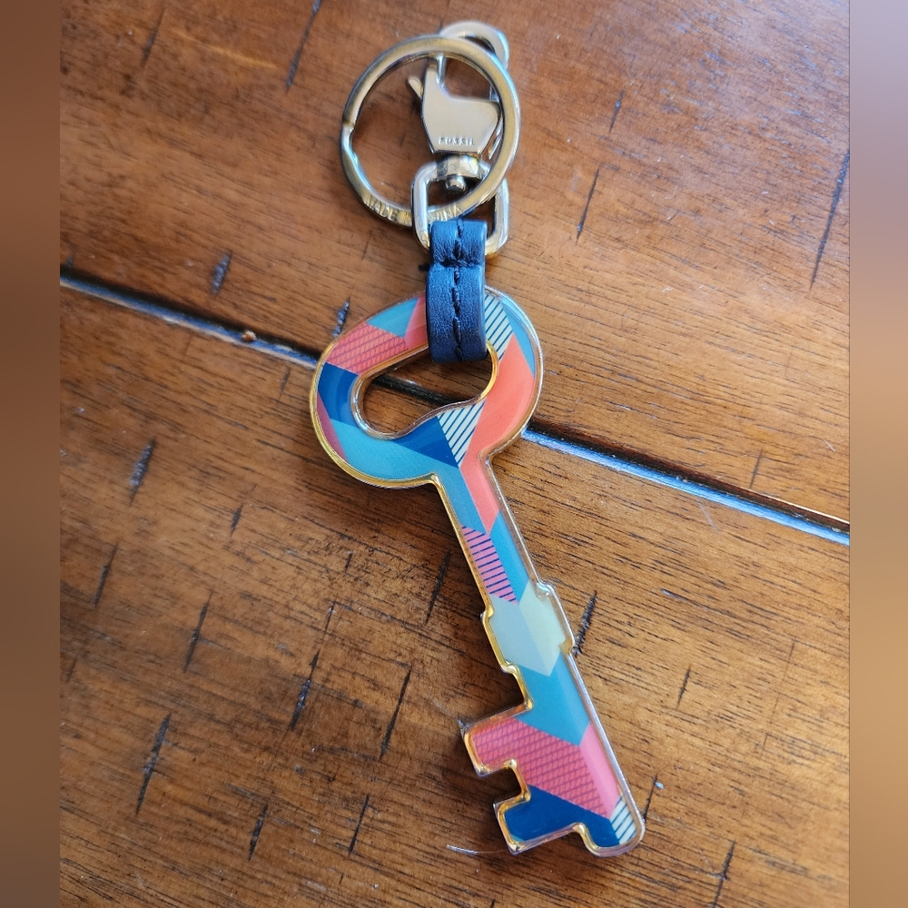 Fossil KEY PER Key Fob Purse Charm. Colorful Key-Shaped Keychain